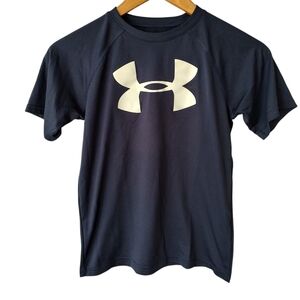 Under Armour Navy Blue with White Short Sleeve Dri Fit Shirt Size YMD